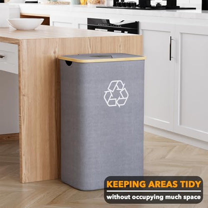 SpaceAid Recycling Bin for Kitchen 26 Gallon, 100L Recycle Bin with Lid and 2 Reusable Inner Bags, for Bottle Can Glass Plastic Stickers, Grey - color: Grey