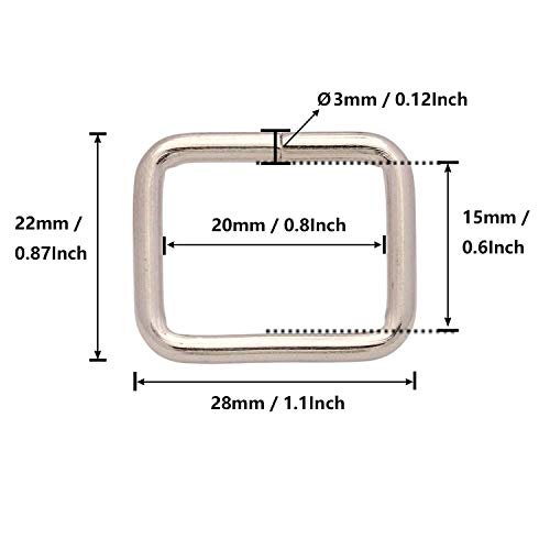 BIKICOCO Metal Rectangle Ring Buckles Square Strap Webbing Belt Rings for Bag Purse Non Welded 3/4 x 5/8 Inch - color: Silver X 50 Pcs