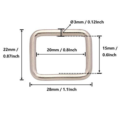 BIKICOCO Metal Rectangle Ring Buckles Square Strap Webbing Belt Rings for Bag Purse Non Welded 3/4 x 5/8 Inch - color: Silver X 50 Pcs