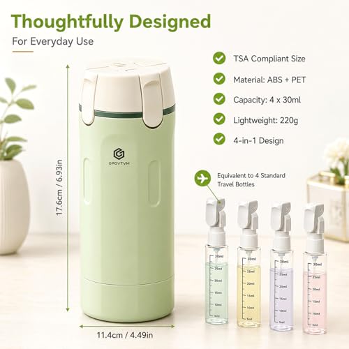 4 in 1 Travel Dispenser Bottle Four One Items Toiletry Containers Shampoo for Toiletries 4in -1 Soap 4-in-1 Leak Proof Rotatable Setpump Creams Sized TSA Refillable Lotion Cosmetic to Fill (White) - color: White