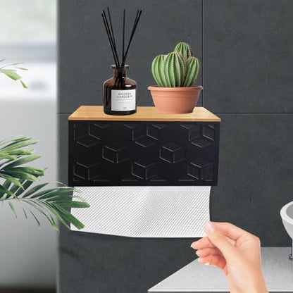 Bamboo Paper Towel Dispenser/Holder with Lid for Home and Commercial, Wall Mount or Countertop for Multifold, C Fold, Z fold, Trifold Hand Towels (Black) (Black) - color: Black