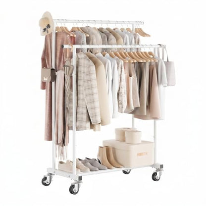 Calmootey Rolling Garment Rack, Sturdy Clothes Organizer for Bedroom - color: White, style: Double Rods