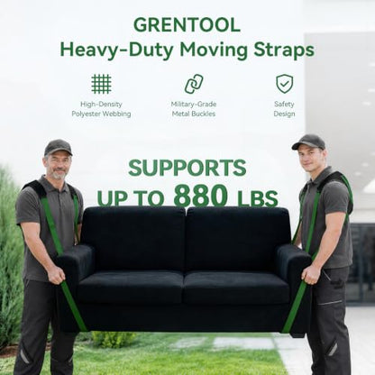 Moving Straps for Lifting, with Back Support for 2 Person, Green - color: GREEN
