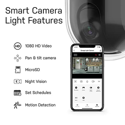 Feit Electric LED Garage Ceiling Light with Camera, Smart Security Garage Light WiFi 2.4GHz, Screw-in E26 Base, Motion Sensor, Two-Way Audio, Video Motion Notifications, 12,000 Lumens, 5000K Dimmable
