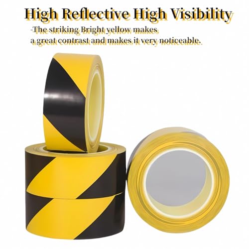 3 Inch x 110FT Black and Yellow Safety Tape, Hazard Tape, Warning Tape, Caution Tape Roll, Floor Marking Tape for Gymnasium, Walls, Floors, Pipes and Equipment in Construction Sites & Hazardous Areas - size: 3Inch*110ft
