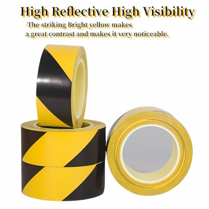 3 Inch x 110FT Black and Yellow Safety Tape, Hazard Tape, Warning Tape, Caution Tape Roll, Floor Marking Tape for Gymnasium, Walls, Floors, Pipes and Equipment in Construction Sites & Hazardous Areas - size: 3Inch*110ft