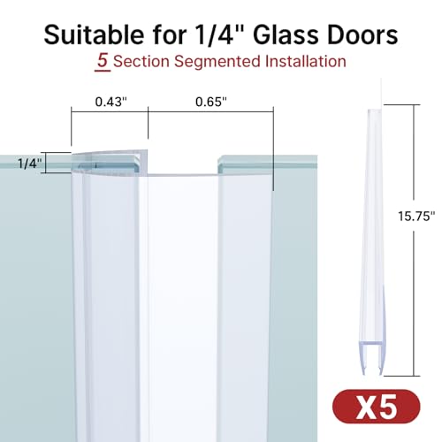 AmazerBath 5-Pack 15.75" Shower Door Side Seal Strip for 1/4"(6mm) Glass - 5-Section Segmented Shower Installation Kit, Frameless Glass Door Seal Strip - style: Side Seal 1/4