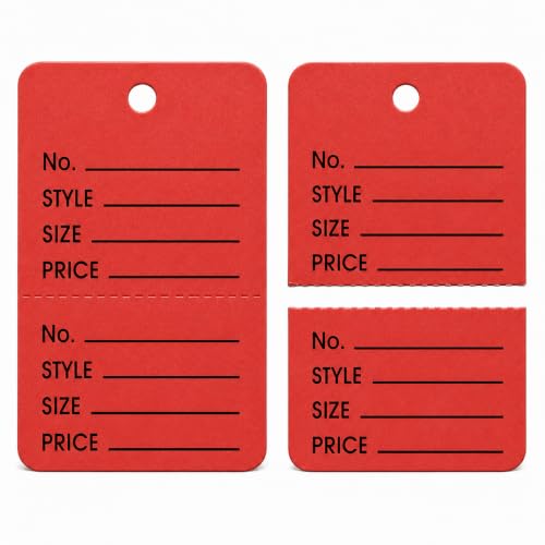 1000 Count Red Manila Tags, 1.25" x 1.88", 2-Part Perforated - color: Red