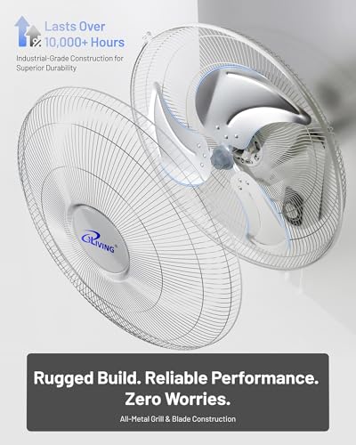 iLiving Glow Oscillating Wall Mount Fan with Adjustable Tilt, 18-inch, 3 Speed, Metal Grille and Blade, 90 Degree Oscillation, Airflow 1650CFM, Ideal for Home, Bedroom, Gym & Office, Greenhouse - size: 18 In
