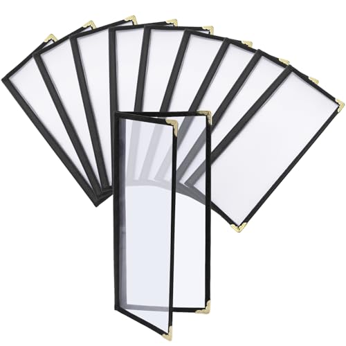 Nicunom 10 Pack Restaurant Menu Covers,4.25" x 11" Clear Menu Holds Double-Stitched Edge Menu Cover 1 Page 2 View Menu Sleeves for Wine Drinks Coffee Bars Restaurant