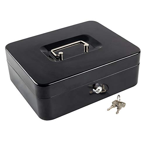 KYODOLED Metal Cash Box with Money Tray and Lock,Money Box with Cash Tray,Cash Drawer,11.81"x 9.45"x 3.54" Black X Large - color: Black, size: X Large