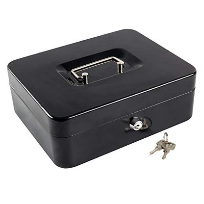 KYODOLED Metal Cash Box with Money Tray and Lock,Money Box with Cash Tray,Cash Drawer,11.81"x 9.45"x 3.54" Black X Large - color: Black, size: X Large