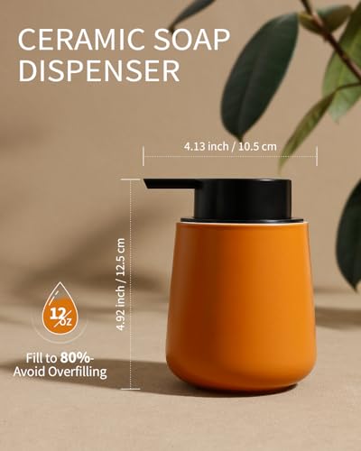 BosilunLife Ceramic Soap Dispenser - Dish Soap Dispenser for Bathroom 12Oz - color: Orange