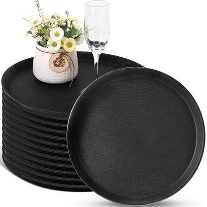 12 Pcs Black Restaurant Serving Trays Bulk, Round Tray, 11 Inch - size: 11 Inch