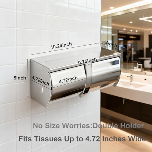 Double Toilet Paper Holder with Shelf, Wall Mount Tissue Dispenser