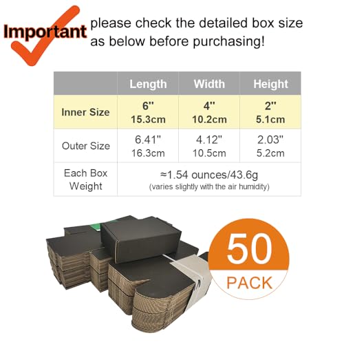 50 Pack 6x4x2'' Small Shipping Boxes, Corrugated Cardboard Mailers for Business, Black (CM642B) - color: Black-50 Pack, size: 6x4x2''