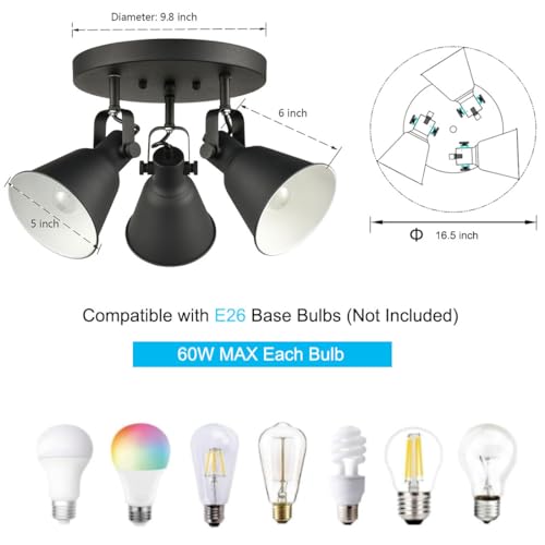 Multi-Directional Ceiling Spot Light, Adjustable Round Track Lighting - color: Black, size: 3-Light（Style B）