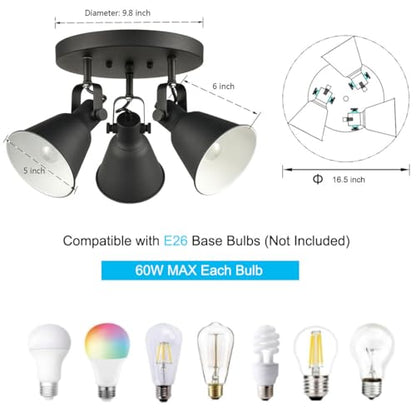 Multi-Directional Ceiling Spot Light, Adjustable Round Track Lighting - color: Black, size: 3-Light（Style B）