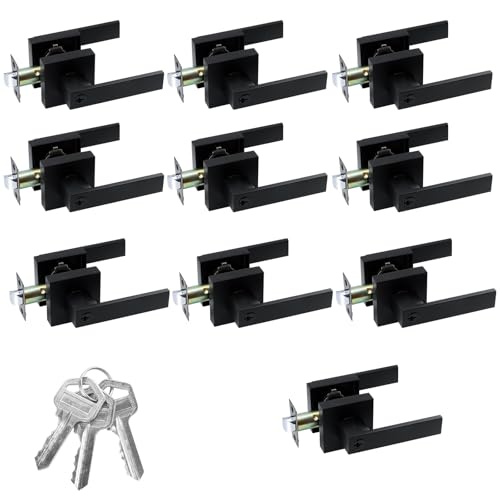 JO.KO 10 Pack Entry Door Lock Set, Square Door Lever for Bedroom - color: Matte Black, size: 10 Pack