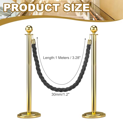 MECCANIXITY Twisted Stanchion Rope 3.28 Ft/1 M, Barrier Rope Twisted Post Ropes with Snap Hooks for Posts Stands Queue Divider Crowd Control, Black Golden - color: Black Golden, size: 3.28 Ft