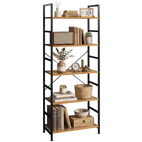 5 Tier Bookshelf, Free Standing Bookcase with Open Storage Shelves - color: Light Wood, size: 5 Tier