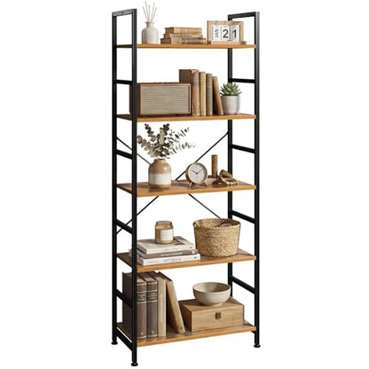 5 Tier Bookshelf, Free Standing Bookcase with Open Storage Shelves - color: Light Wood, size: 5 Tier