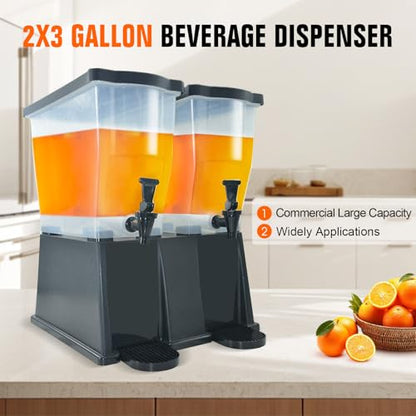 Hakka 6 Gallon Drink Dispenser, Commercial Beverage Dispenser for Parties 22L Double Tank Juice Dispenser with Stand and Spigot for Catering, Buffets, Restaurants - size: 6 Gallon