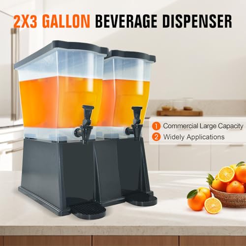 Hakka 6 Gallon Drink Dispenser, Commercial Beverage Dispenser for Parties 22L Double Tank Juice Dispenser with Stand and Spigot for Catering, Buffets, Restaurants - size: 6 Gallon