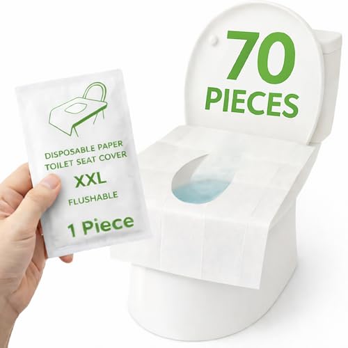 Individually Wrapped XXL Toilet Seat Covers Disposable Flushable for Travel (70 Pack), Full Coverage Paper Liners for Kids & Adults - size: XXL-70 individual packs