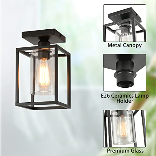 1 Pack Semi Flush Mount Black Metal Frame Ceiling Light with Clear Glass Shade, Farmhouse Fixture for Kitchen, Island, Entryway, Porch, Foyer, Dining Room - color: 1 Pack