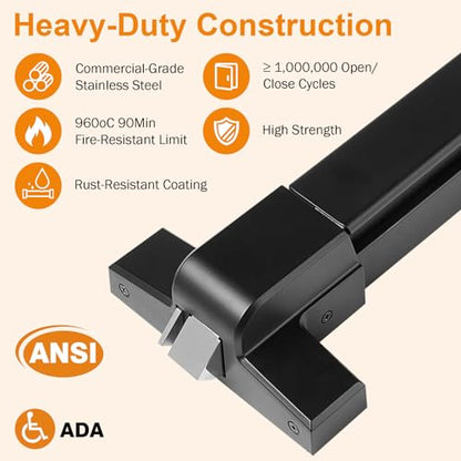 BEAMNOVA 32 Inch Black 2-in-1 Commercial Door Push Bar Panic Exit Device - color: Black