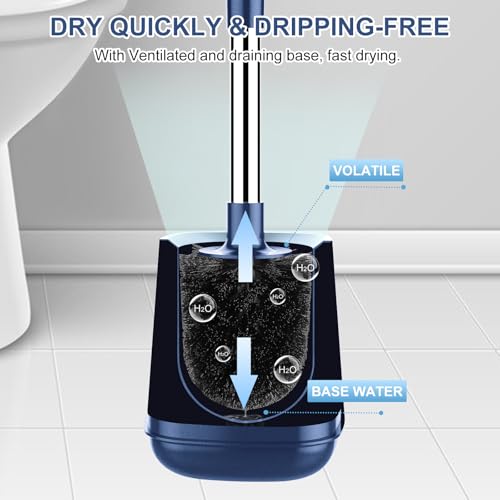 SetSail Toilet Brush and Holder, Self Closing Lid Toilet Bowl Brushes Holder and Extra Long Handle Ventilated Toilet Brush Set for Bathroom Cleaning, Nylon Bristles, 2 Packs-Dark & Blue - color: Dark Blue, size: 2 packs