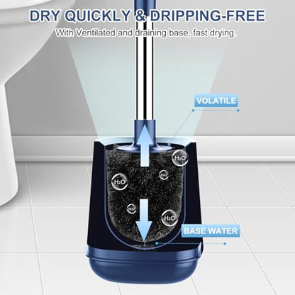 SetSail Toilet Brush and Holder 3 Pack, Self Closing Lid Toilet Bowl Brushes Holder Extra Long Handle Ventilated Toilet Brush Set for Bathroom Cleaning, Nylon Bristles, Dark & Blue - color: Dark Blue, size: 3 packs