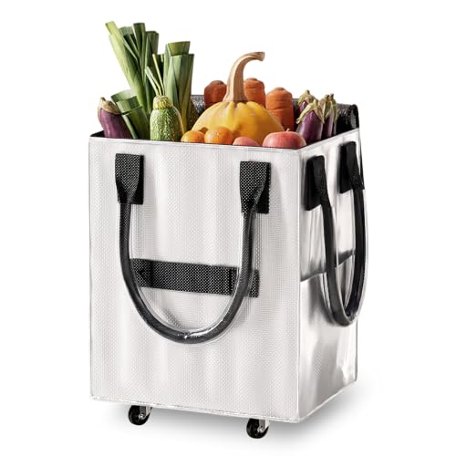 Reusable Grocery Bag on Wheel, Foldable Shopping Cart with Wheels, Can Carry up to 67 Pounds, Suitable for Groceries, Laundry, Camping and Moving. (Silver - Small) - color: Silver - Small