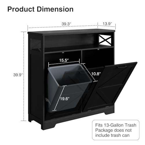 Befrases Double Tilt Out Trash Can Cabinet for 13 * 2 Gallon Garbage Can, Farmhouse Kitchen Garbage Trash Bin for Hidden Laundry Basket, Dual Dog Proof Recycling Cabinet for Dining Living Room, Black - color: Black, size: 2 x13 Gallons