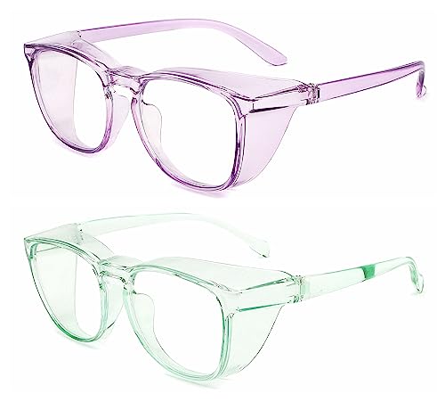 Alsenor Safety Glasses Anti Fog Goggles Protective Eyewear Blue Light Blocking Anti Dust UV Protection Glasses For Men Women (2 Pack (Lilac + Jade)) - color: 2 Pack (Lilac + Jade)