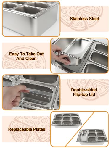 Pizza Topping Station 9 Pans Stainless Steel Salad Bar for Home - color: Silver, size: 9 Pans