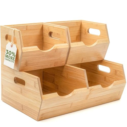 HOMESTEAD Extra Large Bamboo Pantry Storage Bins – 30% Larger, Stackable Potato Onion Storage Bin, Pantry Organizers and Storage, Produce Vegetable Organizer, Set of 3 - size: Extra Large ( 3 Pack )