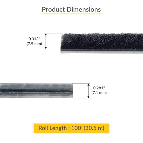 Brixwell Storefront Door Pile Weatherstrip 100' Roll, 0.313" Pile Height, Black Finish - Weatherstrip Replacement for Storefront Doors, Weatherproof Door Seal for Windows - style: 0.313"