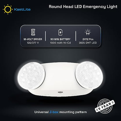 KASTLITE Commercial LED Emergency Light, Round Lens Style, 4-Pack - color: WHITE - ROUND, size: 4 Pack