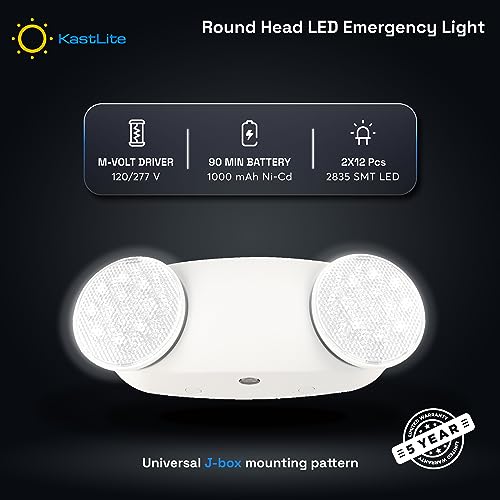 KASTLITE Commercial LED Emergency Light, Round Lens Style, 4-Pack - color: WHITE - ROUND, size: 4 Pack
