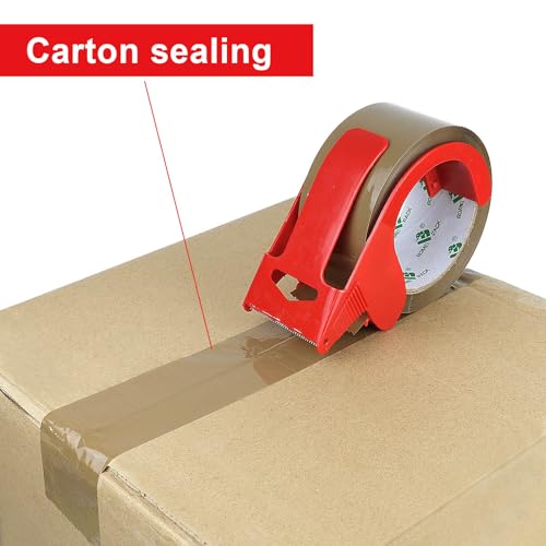 BOMEI PACK Brown Packing Tape with Dispenser, 2.4 Mil 1.88 Inch x 60 Yards, 3 Refills Rolls Packaging Tape for Moving, Shipping and Storage