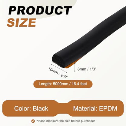 PATIKIL 16.4FT Solid Rubber Weather Stripping, 2/5" W x 1/3" H Self Adhesive D Shape EPDM Rubber Seal Strip Gasket for Door Frame Window Insulation RVs Furniture Cabinets, Black - size: 16.4FT x 2/5"W x 1/3"H