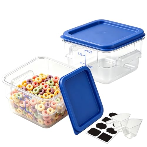 2 Pack 2QT Square Food Storage Containers with Lids, Clear, NSF - color: Blue, size: 2Qt-2 Pack