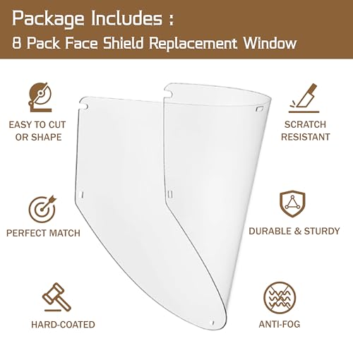 8 Pack Face Shield Replacement Lens Compatible with Jackson Safety Maxview
