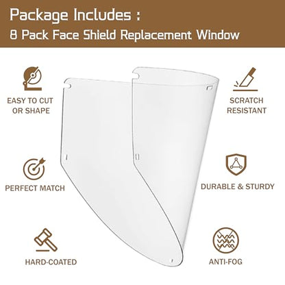 8 Pack Face Shield Replacement Lens Compatible with Jackson Safety Maxview