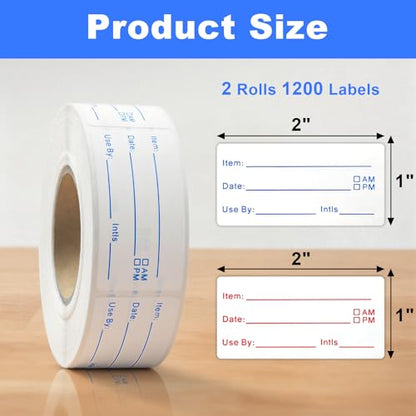 1200 Pieces Removable Food Labels Stickers, 2 Rolls 1x2 Inch