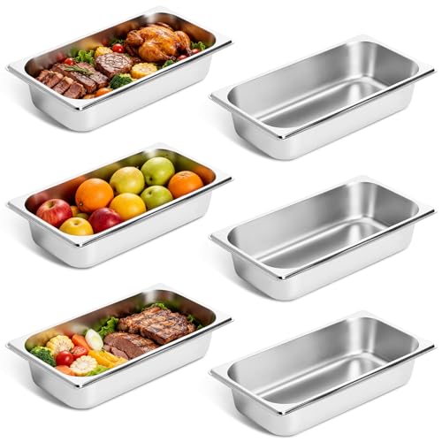 GOLDEN KEY 6 Pack 1/3 Hotel Pans，2.5" Deep 1/3 Size Stainless Steel Steam Table Pan Anti-Jam Food Pan Chafing Pan for Hotel, Party, Buffet, Chafing Dishes, Catering Supplies - color: 1/3, size: 2-1/2" Deep