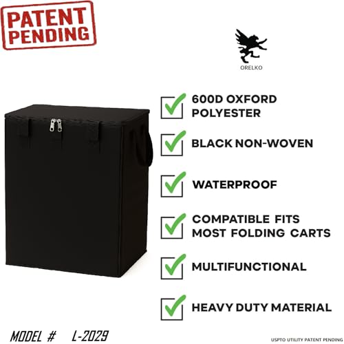 Jumbo Waterproof Shopping Cart Liner, 600D Oxford for Groceries and Laundry Bag — Universal Size Fit for Folding Shopping Carts— Zipper Closure