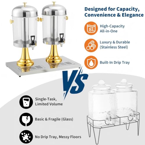 LinTimes Commercial Stainless Steel Beverage Dispenser Double Spigot - color: Gold, size: 4.4 Gallon